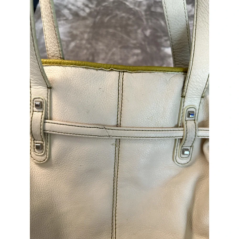 White Leather Baby Diaper Bag Silver Studded Satchel Shoulder Handbag